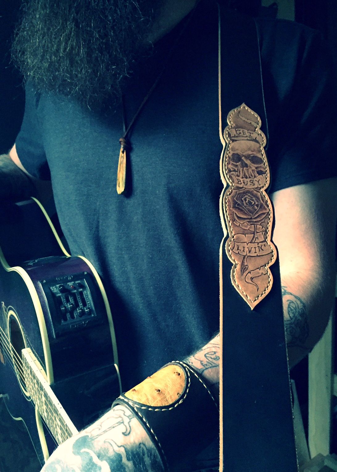 Custom Made Handmade Leather Guitar Strap by Longship Leather