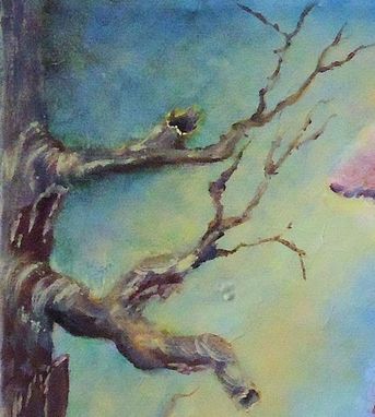Custom Made Bird Painting, Wildlife Painting: Fantasy Bird Looking At An Inchworm, Acrylic On Canvas