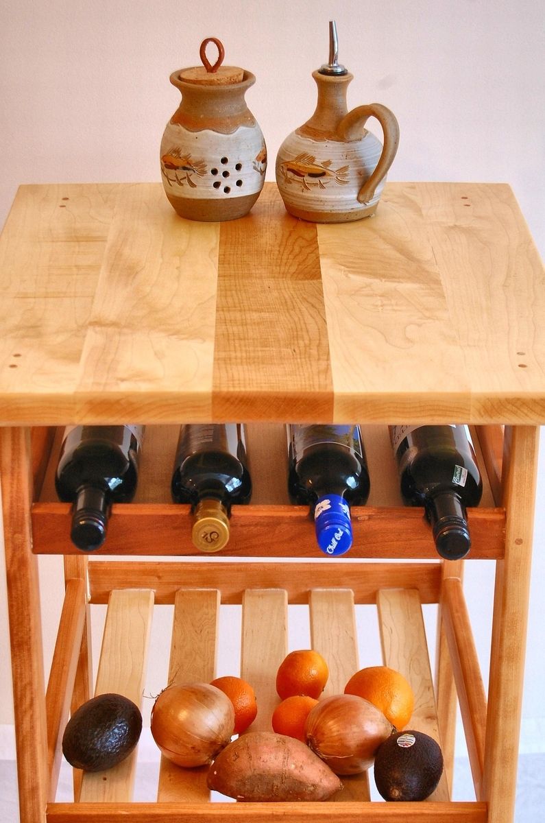 Buy Hand Crafted Hard Maple And Cherry Rolling Kitchen Cart, made to