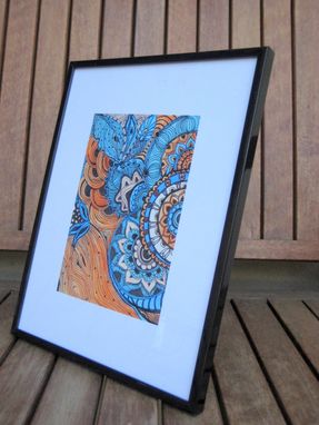 Custom Made Paisley Fine Art Print Reproduction 5x7 Black Ink And Acrylic Painting Blue Brown Peach By Devikasar