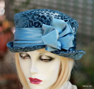Custom Made Womens Hat In A Cloche 1920'S Vintage Great Gatsby Style  Steel Blue
