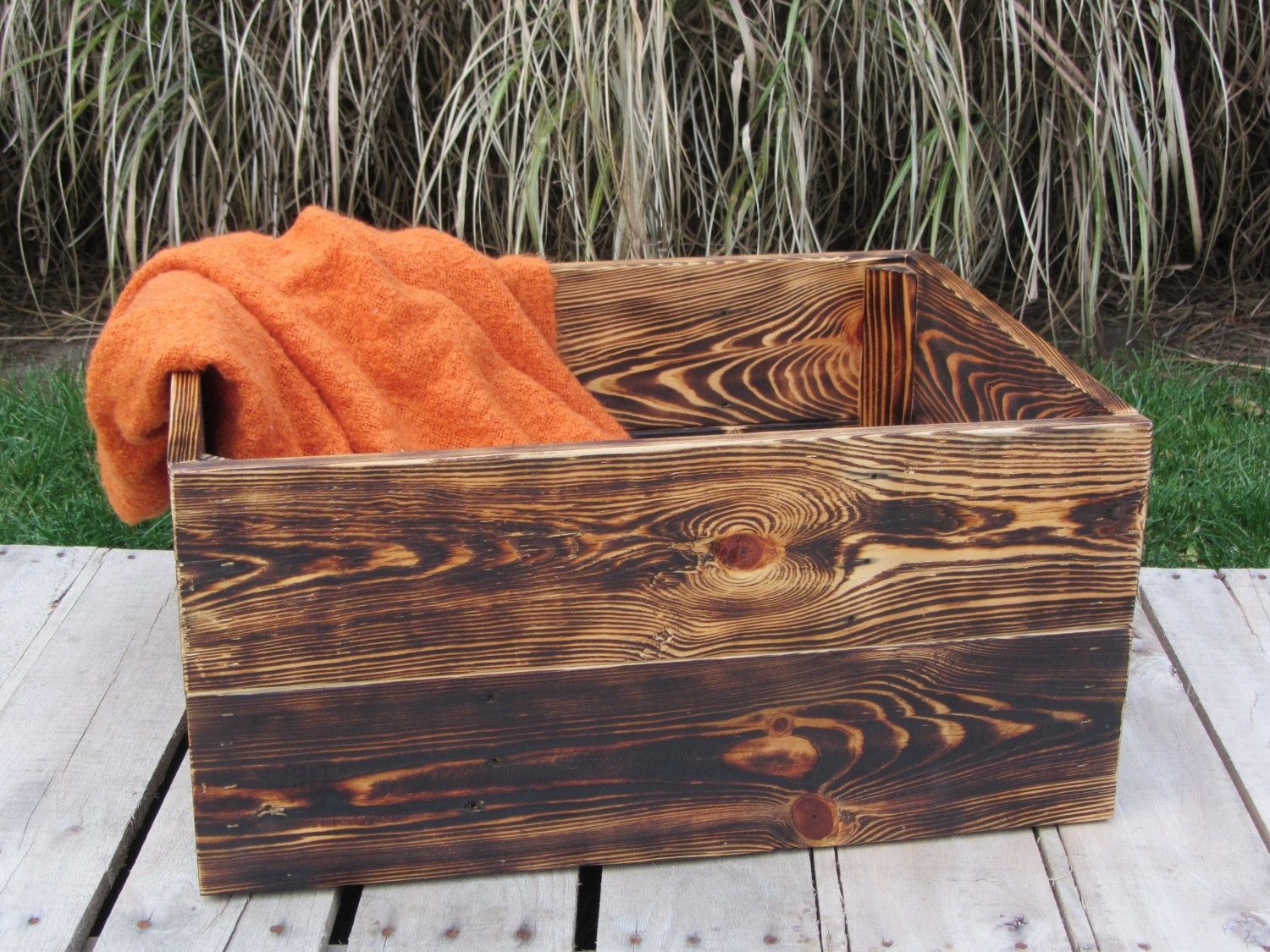 Hand Crafted Large Wood Crate Stackable Made From Reclaimed Wood