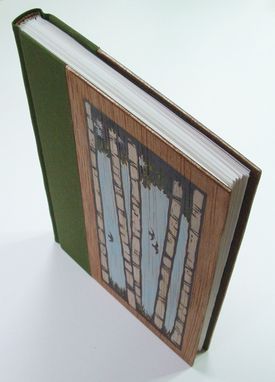 Custom Made Handmade Book, Bound In Woven Book Cloth, And Wood, With Original Block Print Art On Cover