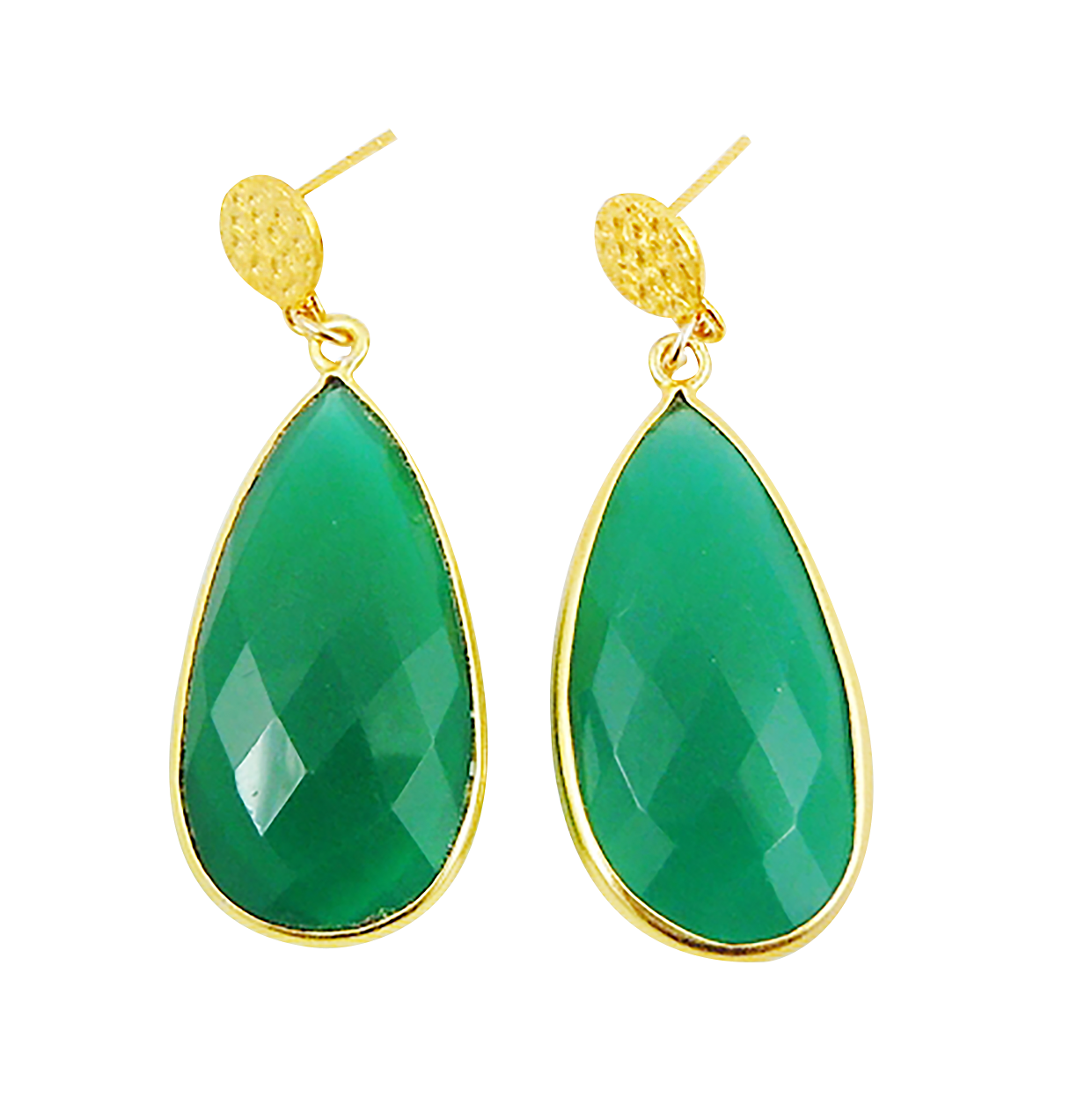 Hand Made House Of Zada 24kt Gold Vermeil Hammertone Green Onyx Custom Made House Of Zada 24kt Gold Vermeil Hammertone Green Onyx Statement Earrings