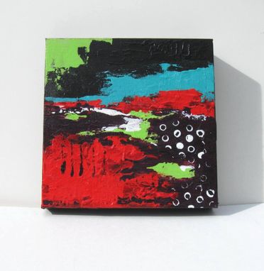 Custom Made Red Abstract Painting, "Touch Of Turquoise" Original Acrylics