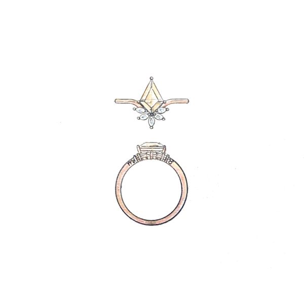 Diamonds accent the elongated morganite kite on this rose gold ring.