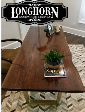 Custom Made Modern Walnut Desk With Brass Base