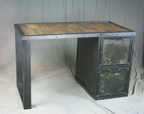 Custom Made Vintage Industrial Desk With File Cabinet. Reclaimed Wood & Steel Drawers. Filing.