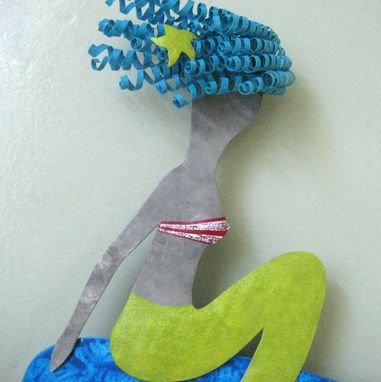 Custom Made Art Wall Sculpture Marine - Mermaids And Whale - Catching A Ride - Recycled Metal Coastal Wall Decor