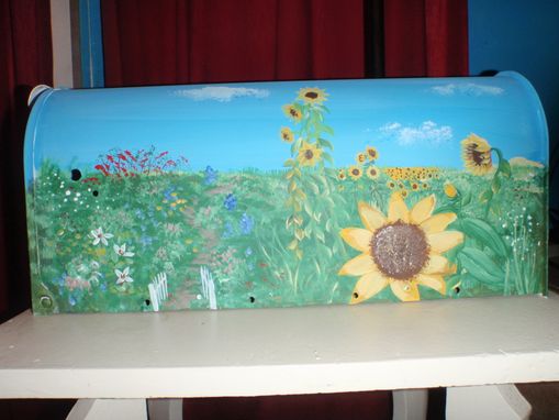 Custom Made Mailbox Hand Painted Wild Garden Featuring Sunflowers
