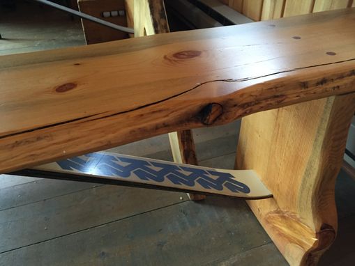Custom Made Beetle Kill Pine Ski Table With Cherry And Real Ski Accents