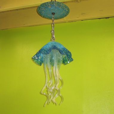 Custom Made Jellyfish Pendant Light - Turquoise Jellyfish - Blown Glass Lighting - Art Glass Chandelier