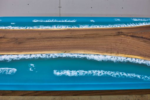 Custom Made Ocean Epoxy Dining Table With Wooden Legs 30" X 60"