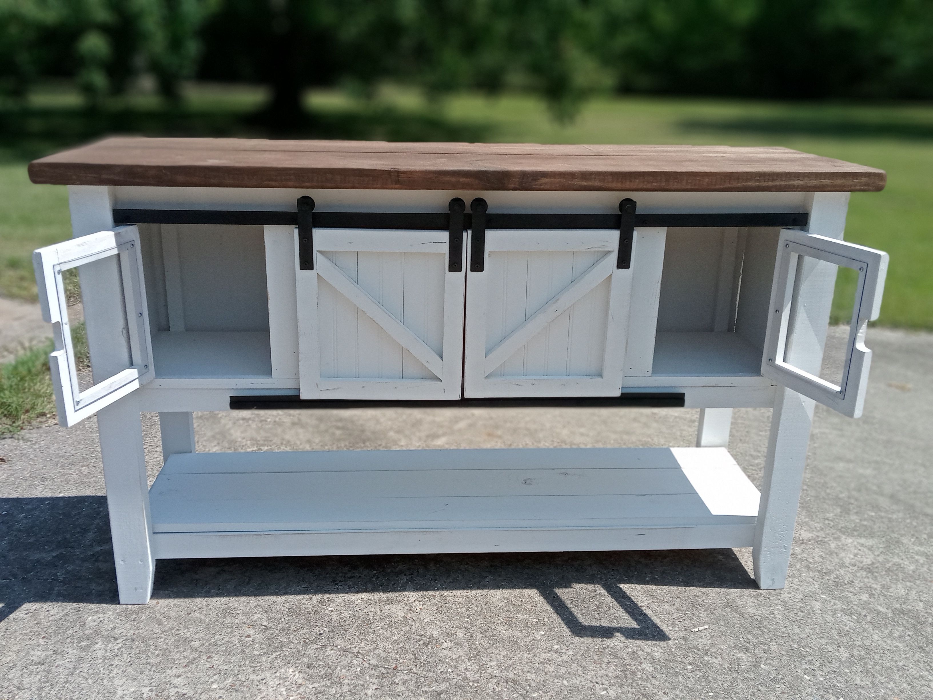 Buy Hand Crafted Farmhouse Buttet With Shiplap Sliding Doors White And Brown Glass Doors Custom