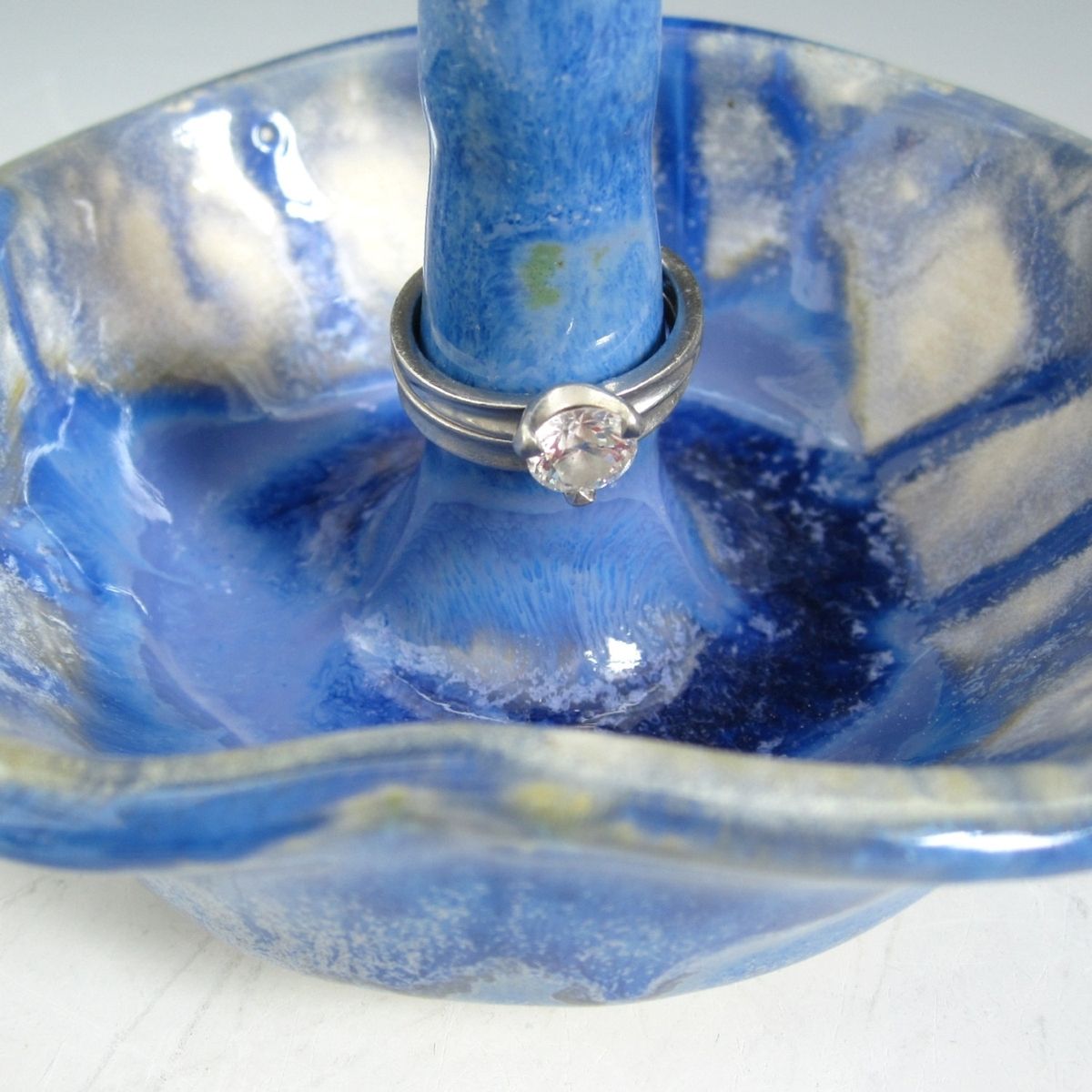 Hand Made Engagement Ring Holder In Blue by Tulane Road Pottery