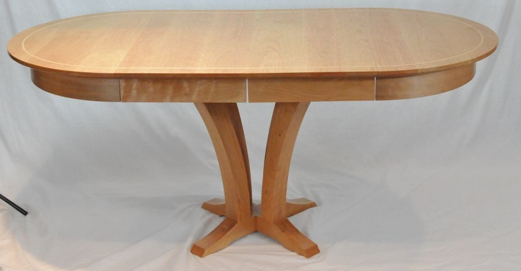 Hand Crafted Round Cherry Extension Pedestal Table W Maple Inlay By Glessboards