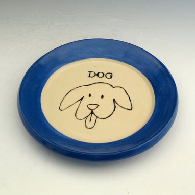 Custom Made Small Pottery Plate With Dog In Blue