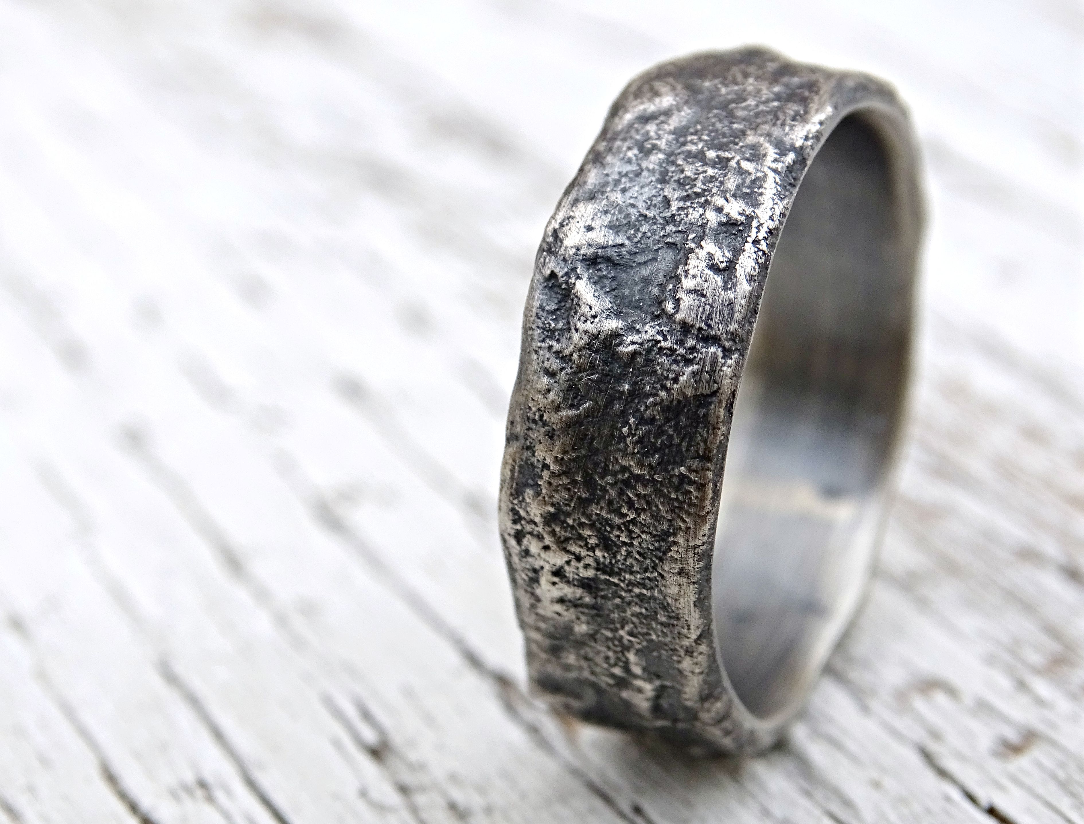 Buy a Hand Made Molten Silver Ring Richly Structured, Unique Mens Ring ...