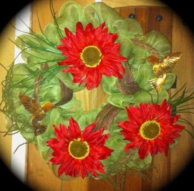 Custom Made Hummingbirds And Red Sunflowers Wreath