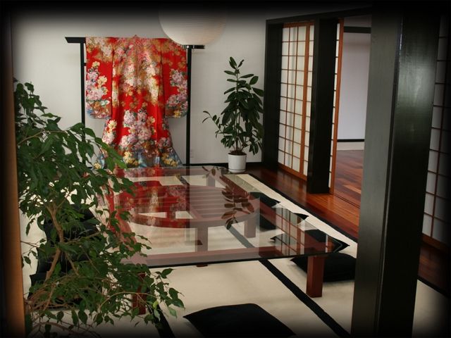 Hand Crafted Japanese Tables And Media Cabinet With Obi And Kimono