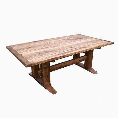Custom Made Antique Oak Mission Style Trestle Table