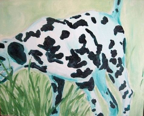 Custom Made Green Dalmatian In Motion Oil Painting