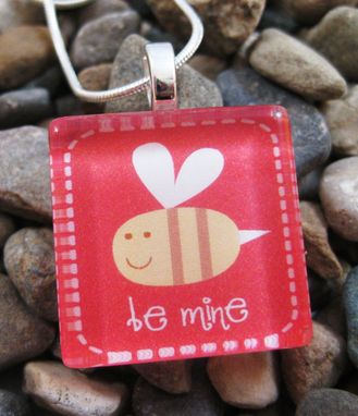 Custom Made Square Glass Tile Pendant For Valentine's