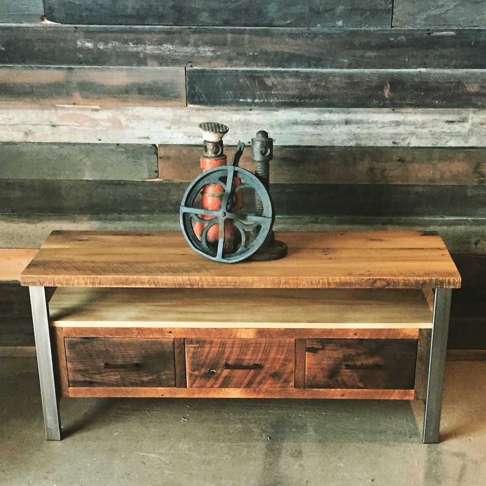 Custom Reclaimed Wood Media Console With Steel Legs by what WE make