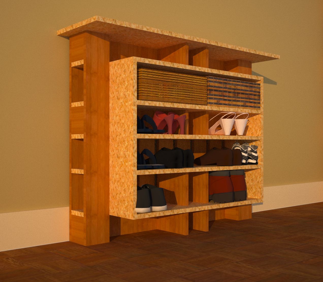 Custom Hallway Shoe Storage With Framed Shelves by Ever DesignWorks