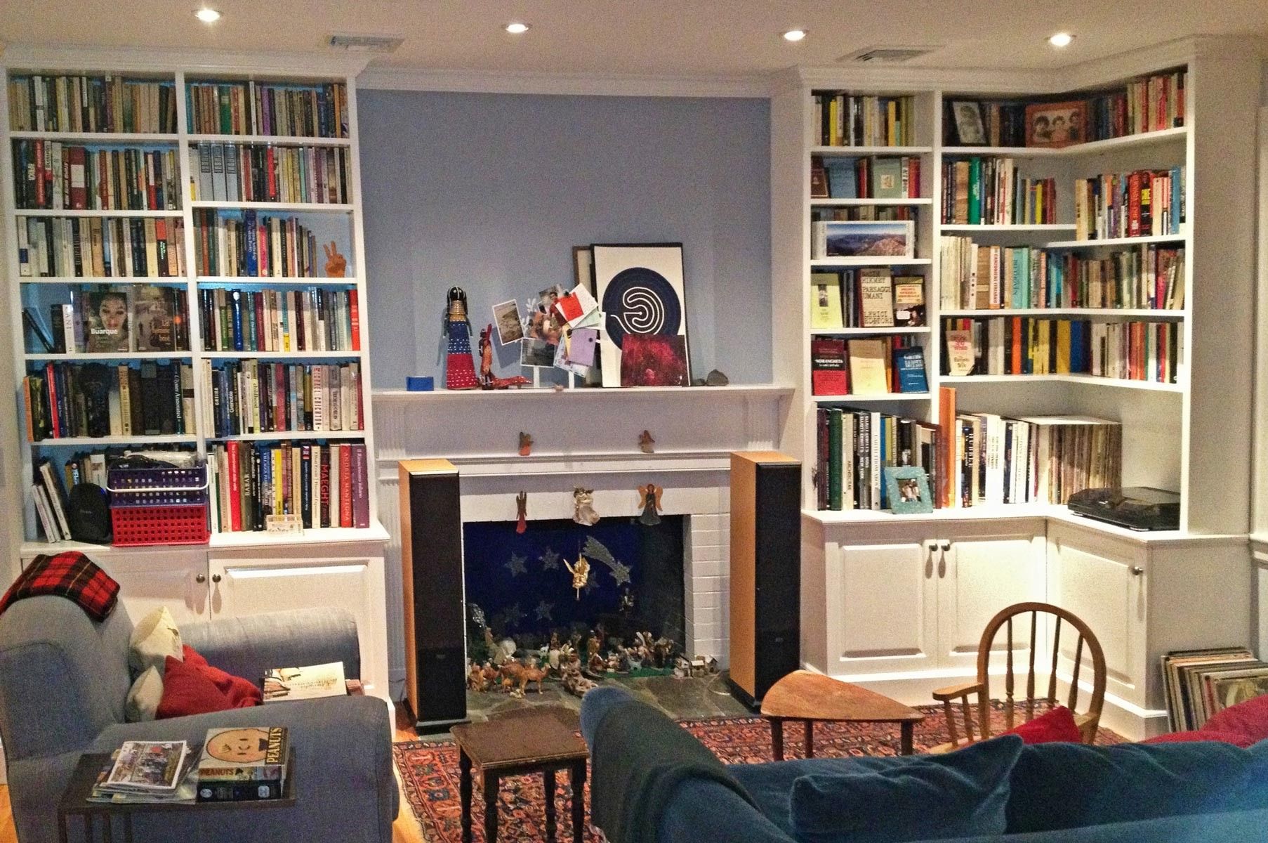 painted bookshelves in living room