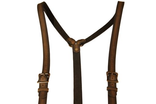 Custom Made Distressed Brown And Black Leather Suspenders With Antique Brass Hardware