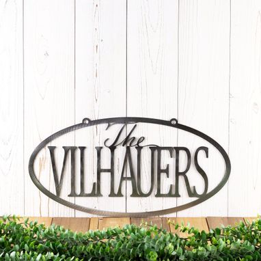 Custom Made Hanging Oval Personalized Family Name Metal Sign