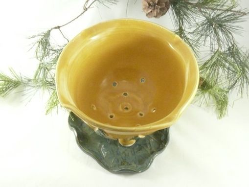 Custom Made Handmade Ceramic Berry Bowl Colander On Leaf Dish, Fruit Bowl