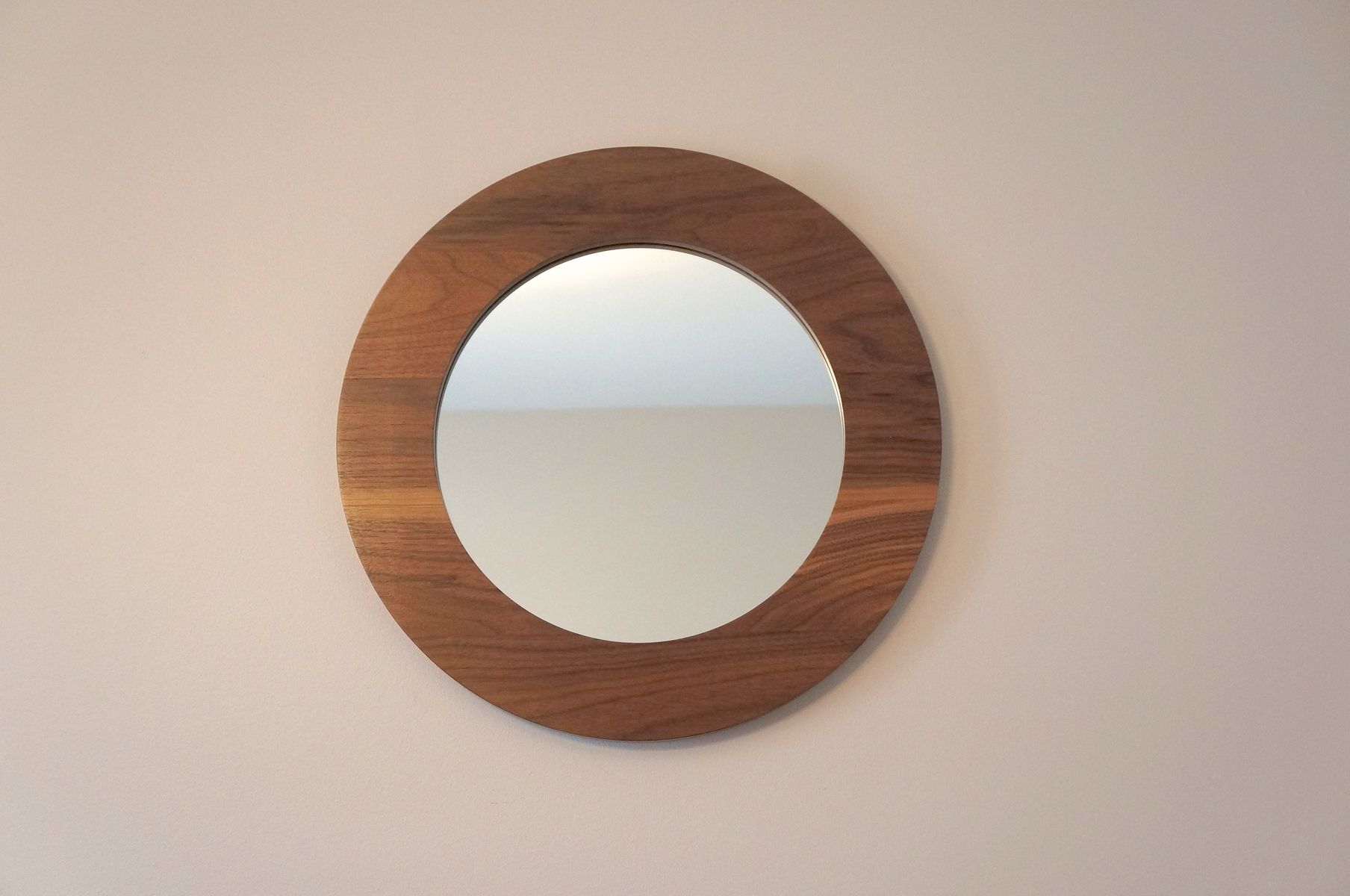 Custom 22" Solid Walnut Round Decorative Mirror by Musheno Woodworking