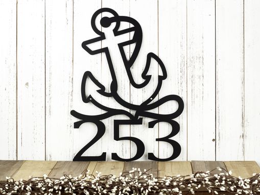 Custom Made Metal House Number Sign, Anchor, Nautical