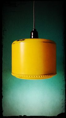Custom Made Reclaimed Yellow Ceiling Fan Housing Upcycled Hanging Pendant Lamp