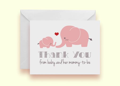 Custom Made Pink Elephant Baby Shower Thank-You Cards - Set Of 10