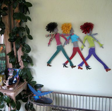 Custom Made Girls Walking Whimsical Wall Sculpture Home Wall Decor - Boulevard