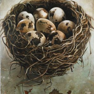 Three - Bird Nest Art by Bonnie Lecat
