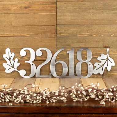 Custom Made Custom Outdoor House Number Metal Sign With Oak Leaves, Address Plaque, Outdoor Sign