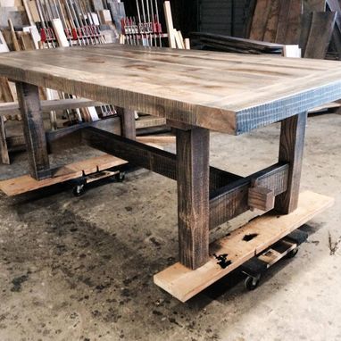 Custom Made Rustic Trestle Dining Table