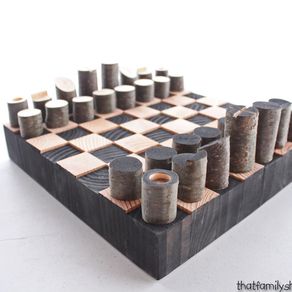 Tournament size wooden chess board with carved border and wooden pieces —  Three Trees Workshop