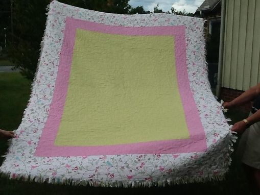 Custom Made Organic Pink And Green Cotton Girl's Quilt With Ragged Binding