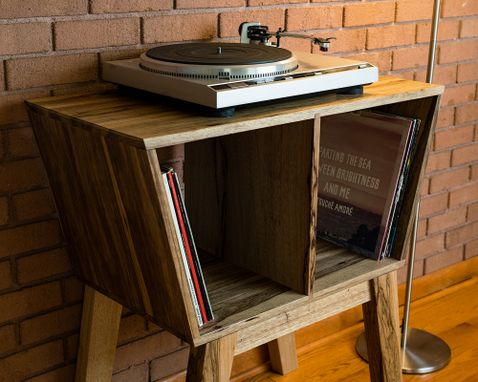 Custom Made Record Player Stand, Premium Solid Wood Vinyl Storage Black Limba