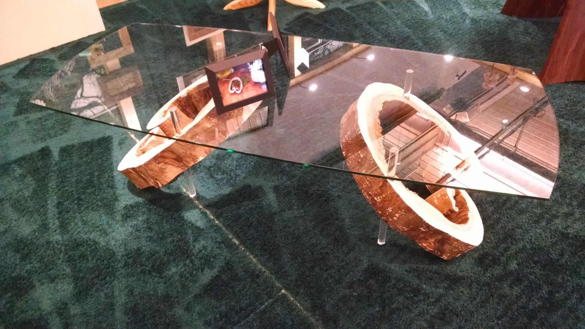 Hand Made Black Walnut Stump Glass Coffee Table by Neevel's Fine