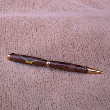 Custom Made Wood Pen Of Walnut With Dyed Veneer Accent S009