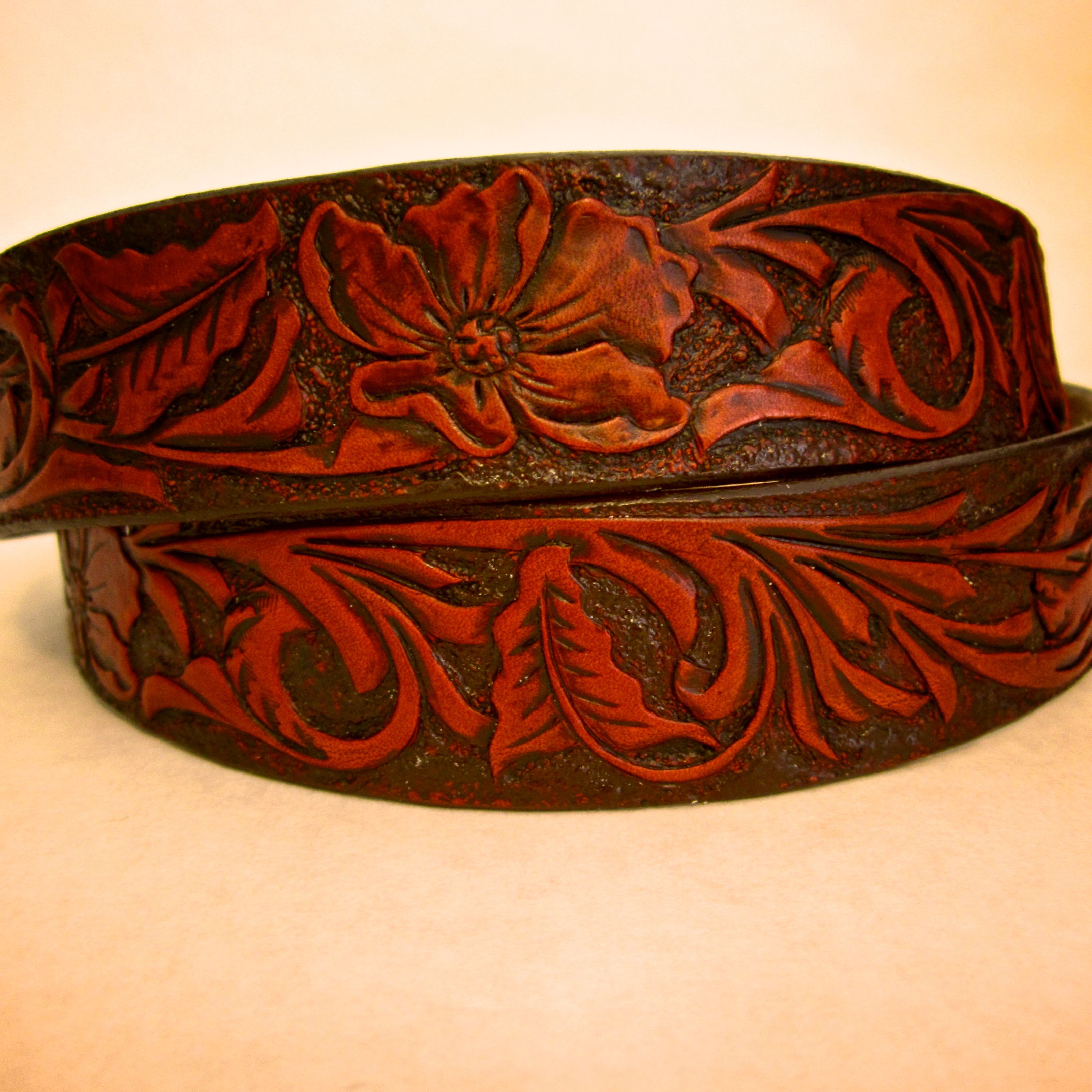 Buy Custom Made Hand Tooled Leather Belt, made to order from Leaf ...