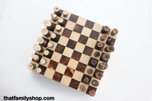 Custom Made Chess Set With Torched Board And Tree Pieces