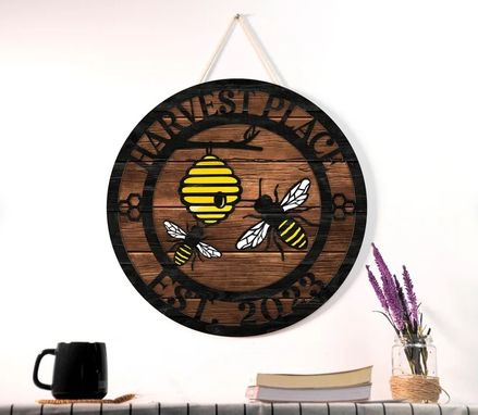 Custom Made Personalized Bee Welcome Family Name 2-Layer Wood Sign