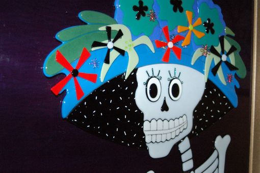 Custom Made Fused Glass Day Of The Dead Wall Art - "Catrina"